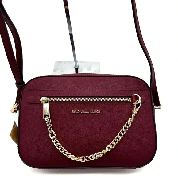 MICHAEL KORS LARGE EW ZIP CHAIN CROSSBODY BAG DARK CHERRY - Picture 1 of 11